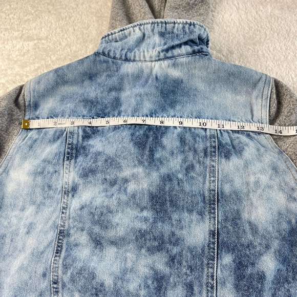 Lei Plum Sweatshirt Sleeve Hooded Jean Jacket Juniors Size S Blue Gray Button Up - Picture 10 of 13